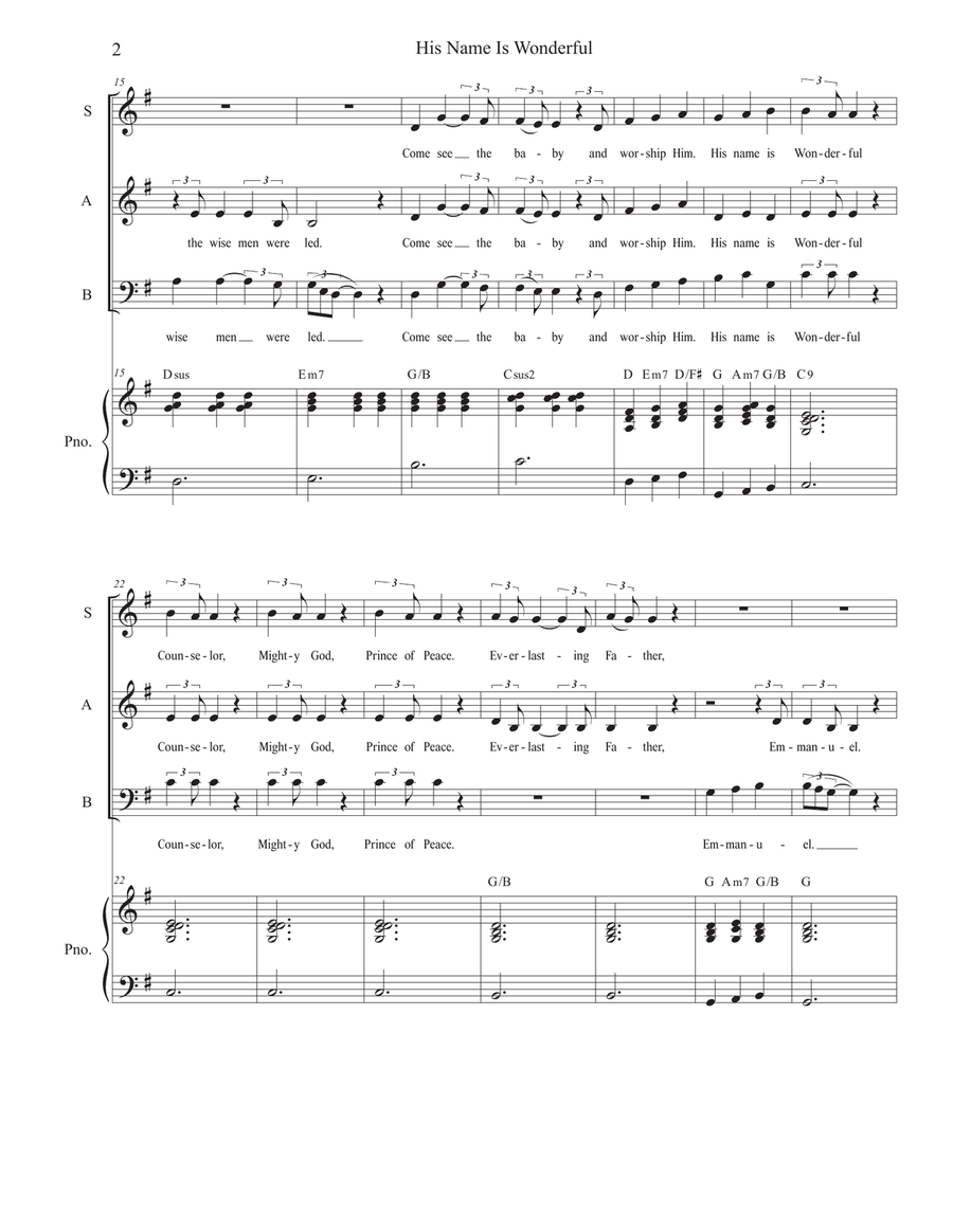 His Name Is Wonderful Piano, Vocal scores gallery preview page 2