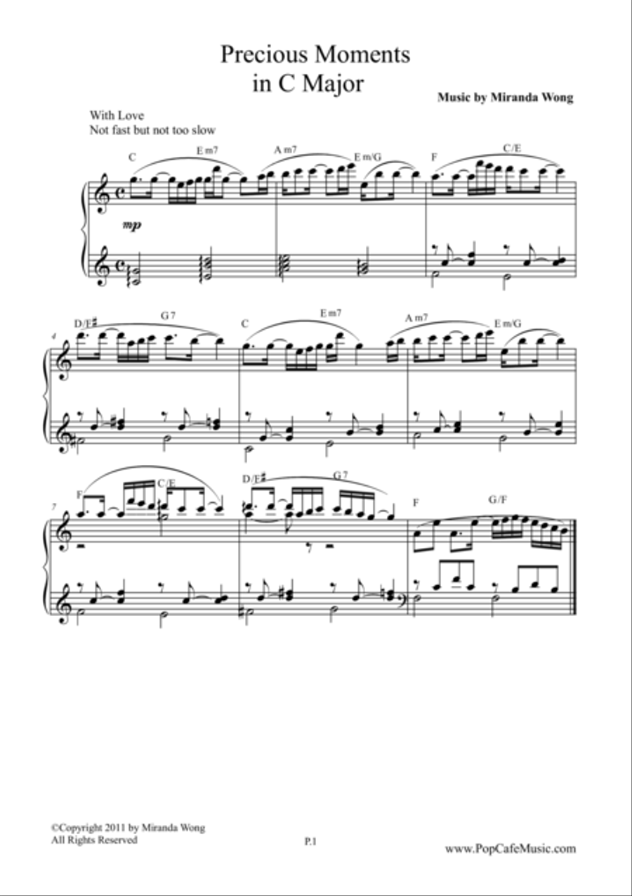 Precious Moments in C Key - Wedding Piano Music Precious Moments in C Key - Wedding Piano Music 4-Part scores gallery preview page 1
