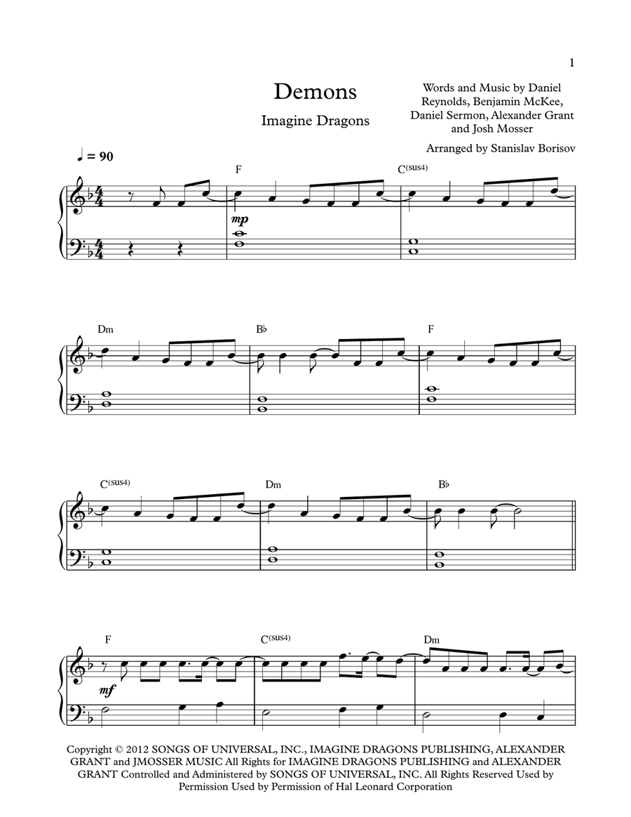 Demons Demons Easy Piano scores gallery preview page 1