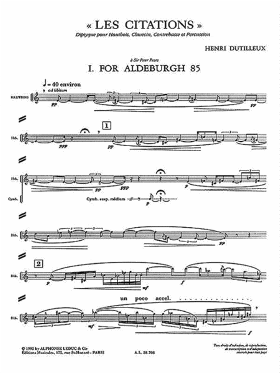 Citations, For Oboe, Harpsichord, Double Bass And Percussion Oboe scores gallery preview page 3