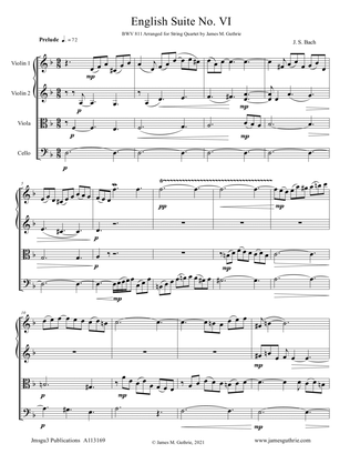 Book cover for BACH: English Suite No. 6 BWV 811 for String Quartet