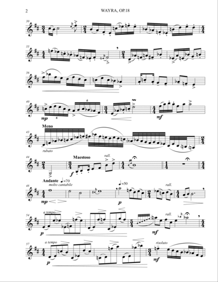 Wayra, Op. 18 (Peruvian fantasy for clarinet solo) B-Flat Clarinet scores gallery preview page 2