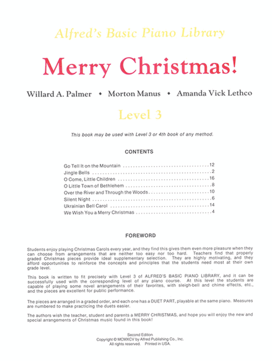 Alfred's Basic Piano Course Merry Christmas!, Level 3