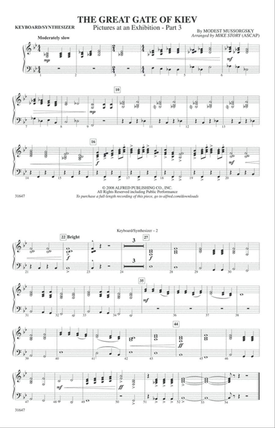 The Great Gate of Kiev: Keyboard/Synthesizer Marching Band scores gallery preview page 1