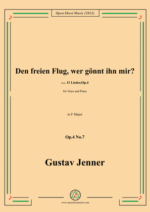 Book cover for Jenner-Den freien Flug,wer gönnt ihn mir?,in F Major,Op.4 No.7