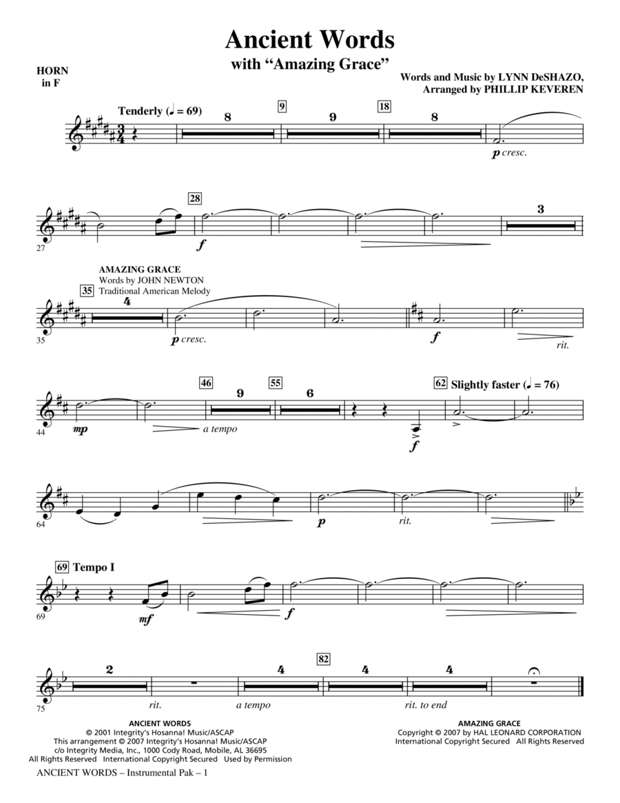 Ancient Words (with Amazing Grace) - Horn in F Choir scores gallery preview page 1