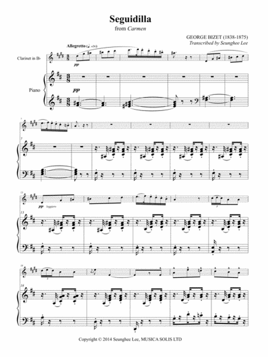 Bizet: Seguidilla from Carmen for Clarinet and Piano image number null