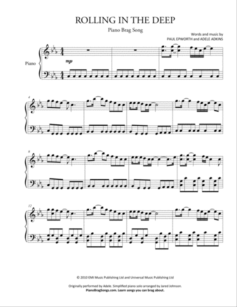 Rolling In The Deep Easy Piano scores gallery preview page 2