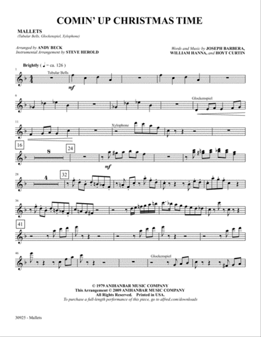 Comin' Up Christmas Time: Mallets Percussion scores gallery preview page 1
