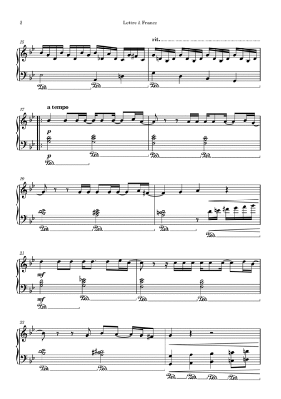 Lettre A France Piano Solo scores gallery preview page 2