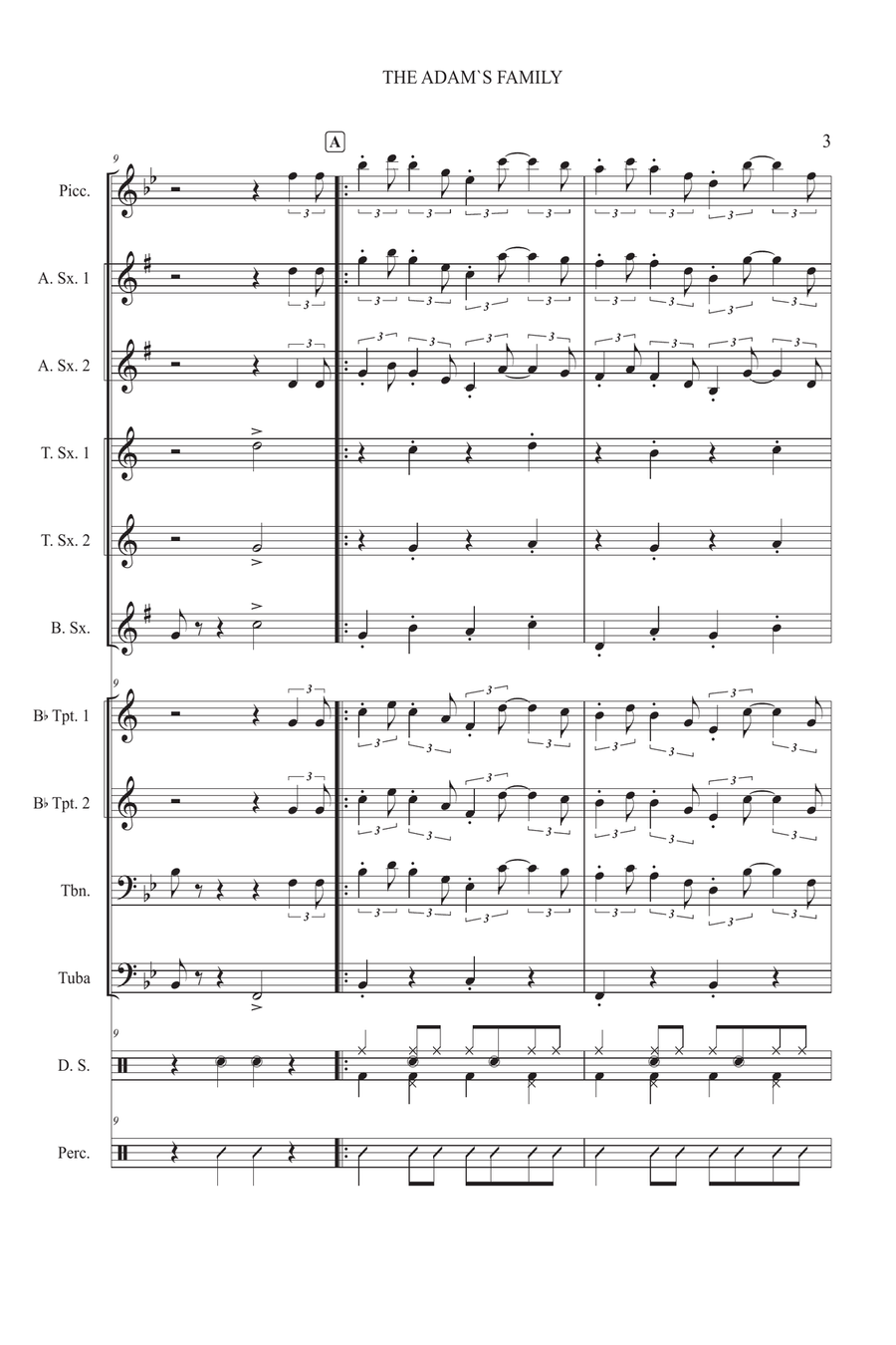 Addams Family Theme Large Ensemble scores gallery preview page 3