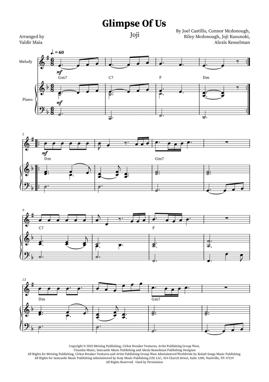 Glimpse Of Us B-Flat Clarinet scores gallery preview page 1