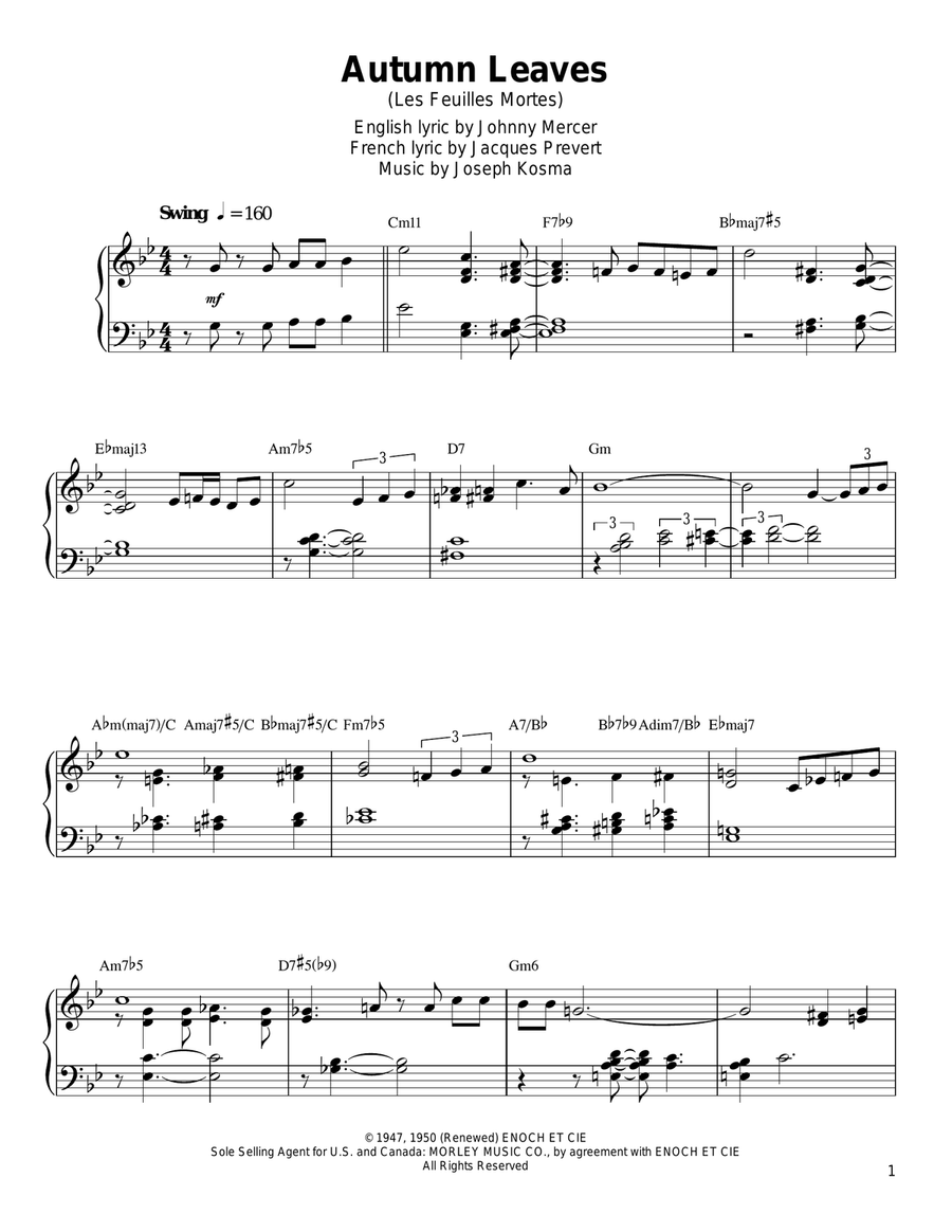 Autumn Leaves Piano Solo scores gallery preview page 1