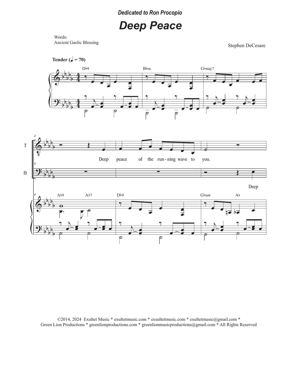 Deep Peace (Duet for Tenor and Bass solo) Tenor Voice scores gallery preview page 1