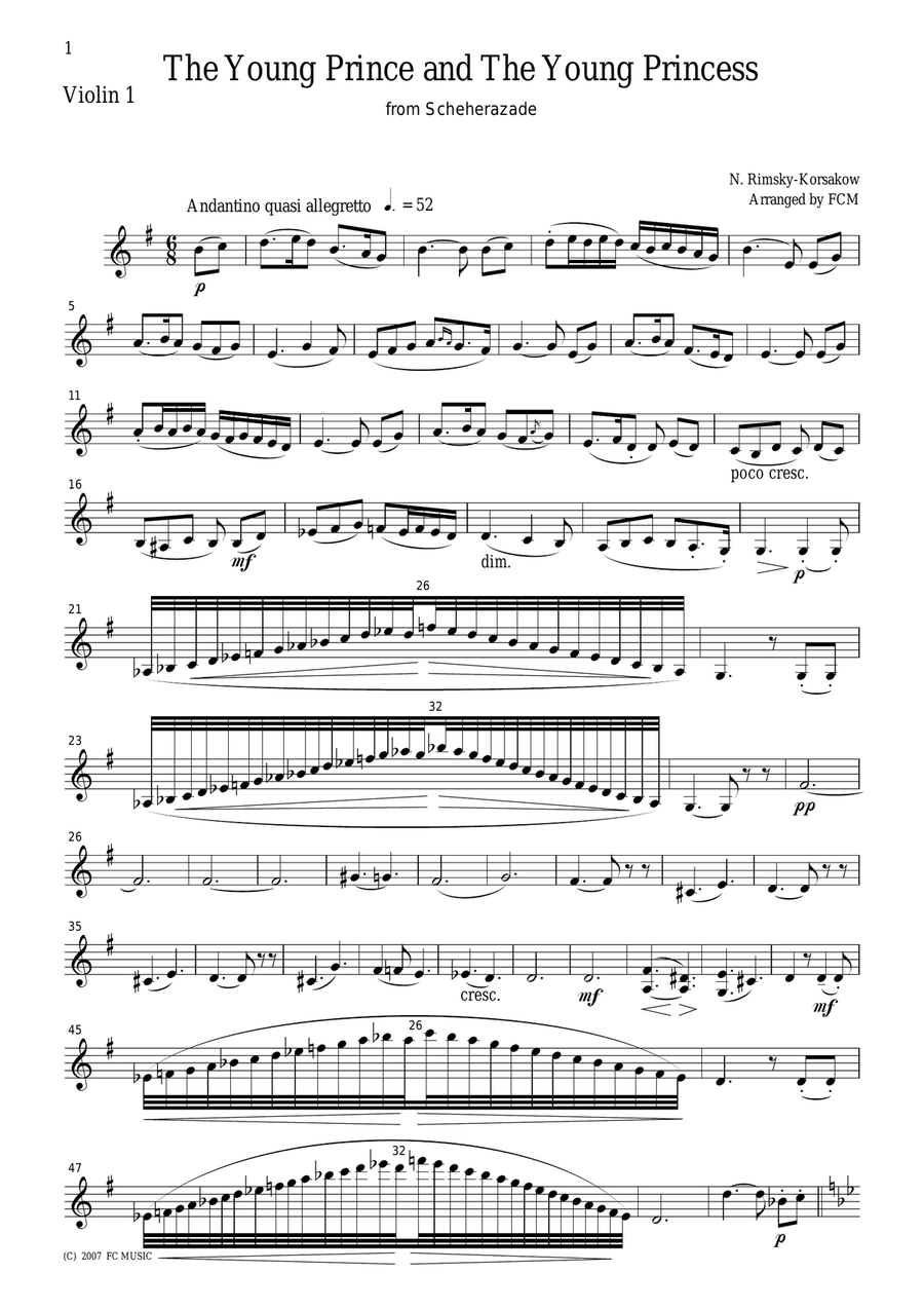 Rimsky-Korsakow The Young Prince and the Young Princess from Scheherazade, for string quartet, CR40 String Quartet scores gallery preview page 5