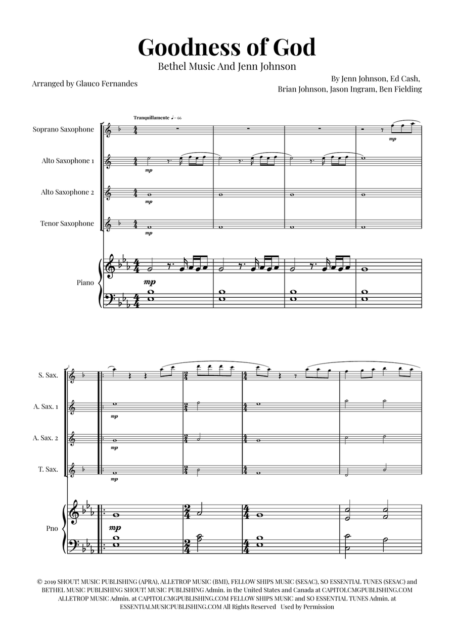 Goodness Of God Saxophone Quartet scores gallery preview page 1