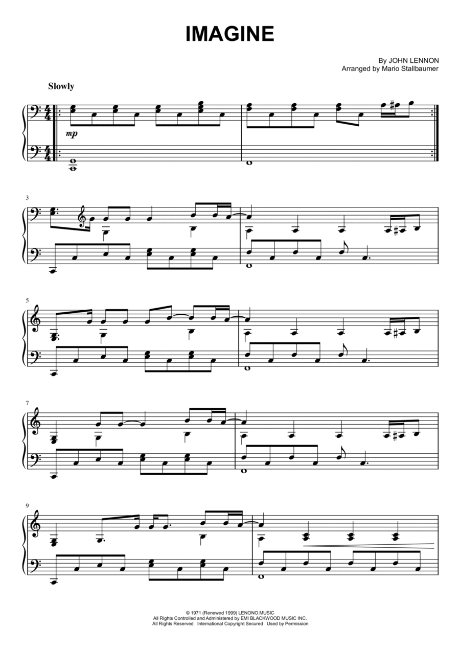 Imagine Piano Solo scores gallery preview page 1