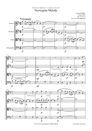 Book cover for Norwegian Melody, Op.12, No.6 - String Quartet