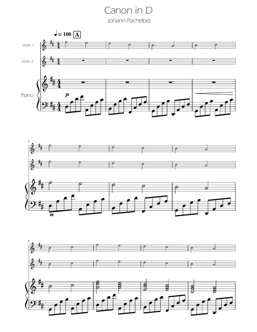 Canon in D - Violin Duet String Duet scores gallery preview page 1
