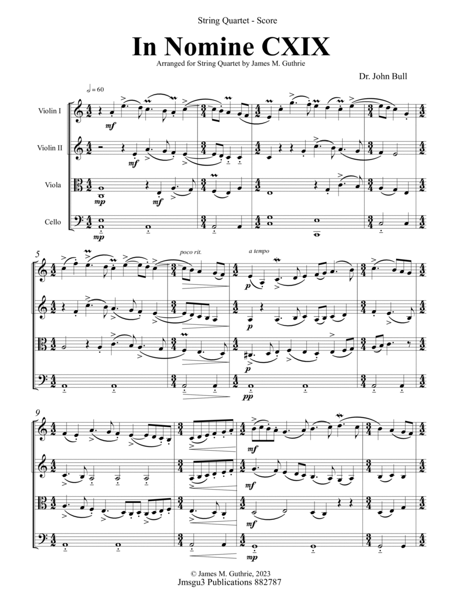 Bull: In Nomine CXIX for String Quartet - Score Only String Quartet scores gallery preview page 1
