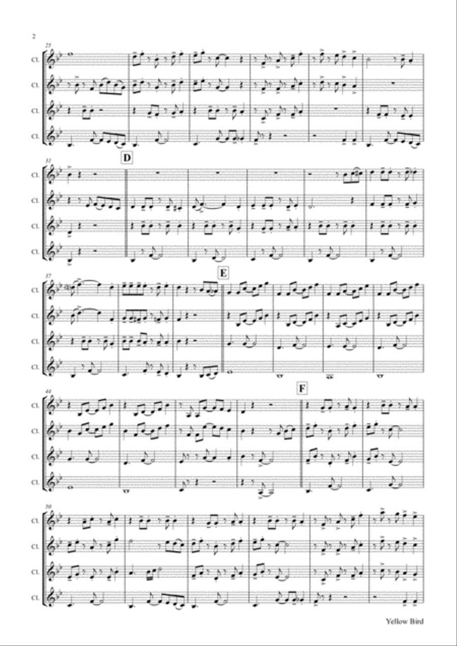 Yellow Bird - Haitian Folk Song - Calypso - Clarinet Quartet Clarinet Quartet scores gallery preview page 3