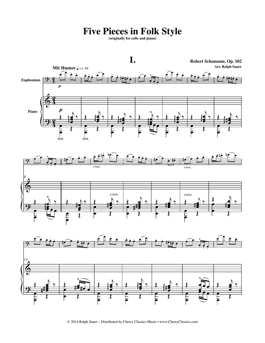 Five Pieces in Folk Style for Euphonium and Piano Euphonium scores gallery preview page 1