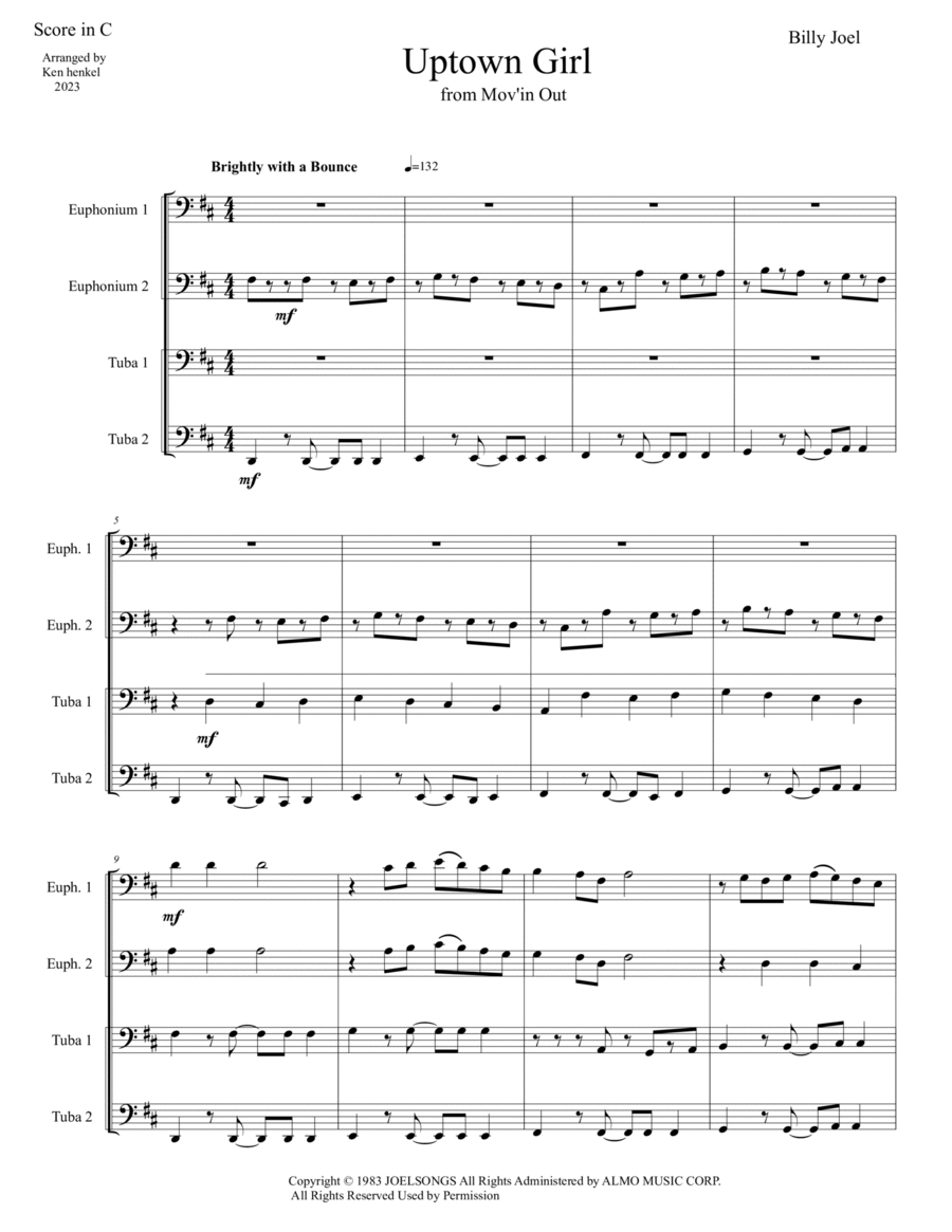 Uptown Girl Brass Quartet scores gallery preview page 1