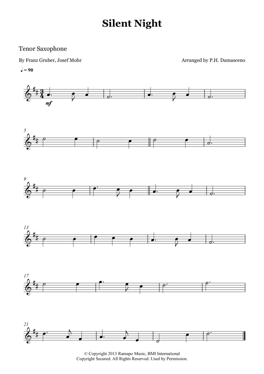 Silent Night Tenor Saxophone scores gallery preview page 1