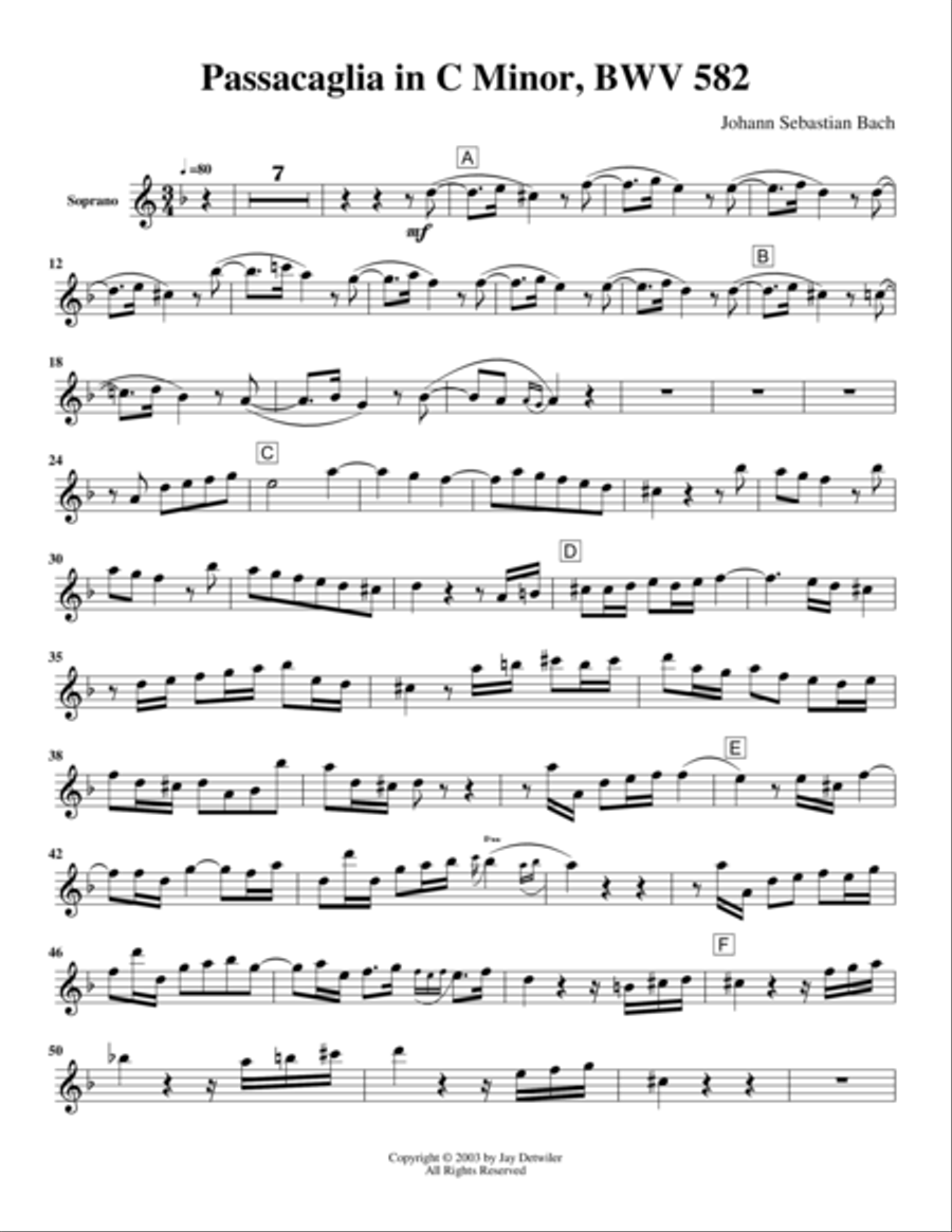 Passacaglia in C Minor Saxophone Quintet scores gallery preview page 1