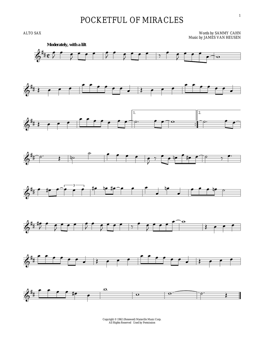 Pocketful Of Miracles Pocketful Of Miracles Alto Saxophone scores gallery preview page 1