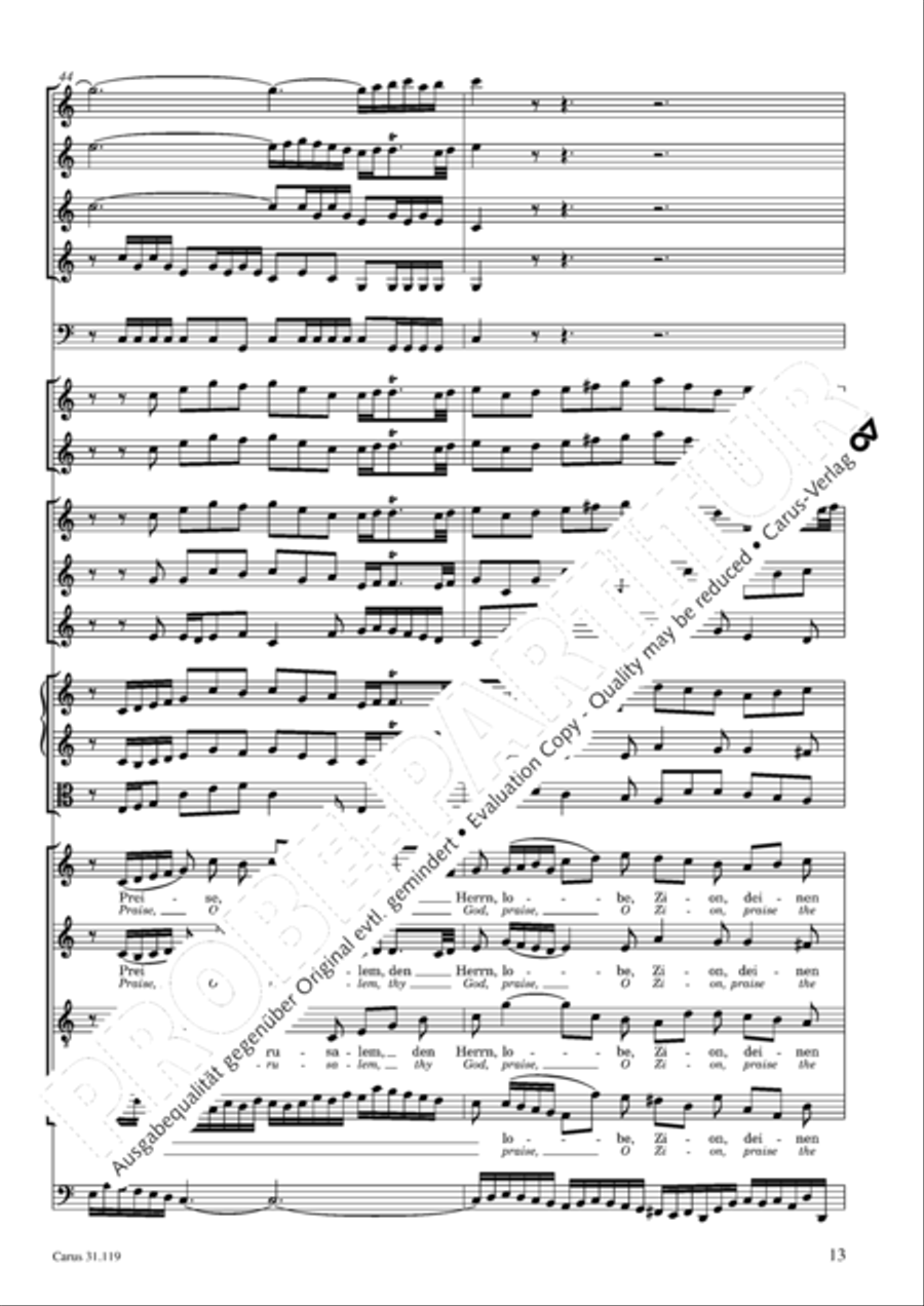 Praise the Lord, O Jerusalem (Preise, Jerusalem, den Herrn) 4-Part scores gallery preview page 14