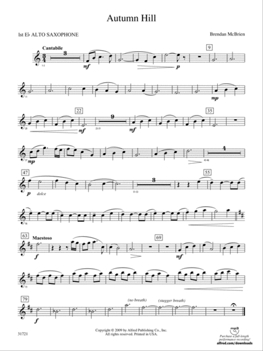 Autumn Hill: E-flat Alto Saxophone Concert Band scores gallery preview page 1