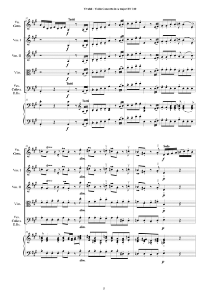 Vivaldi - Violin Concerto in A major RV 340 for Violin, Strings and Cembalo image number null
