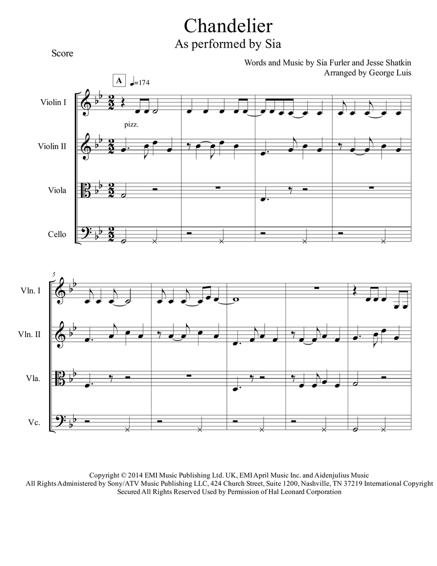 Chandelier Chandelier String Quartet scores gallery preview page 2