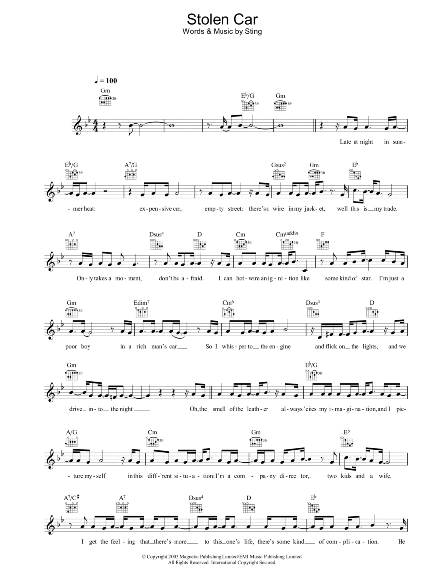 Stolen Car Piano scores gallery preview page 1