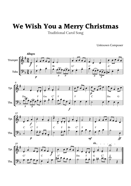We Wish you a Merry Christmas for Trumpet and Tuba Duet with Chords image number null