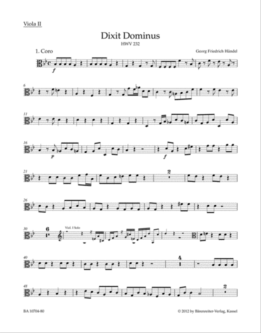 Dixit Dominus HWV 232 (Psalm 109) Viola scores gallery preview page 1