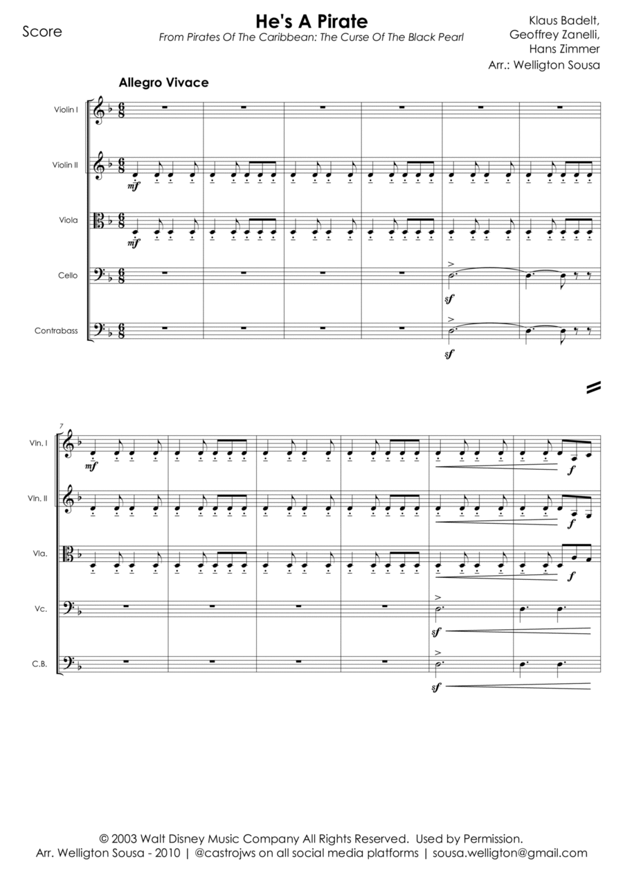He's A Pirate String Quartet scores gallery preview page 1