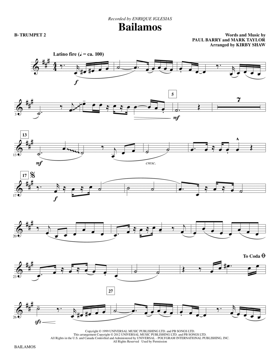Bailamos - Bb Trumpet 2 Bailamos - Bb Trumpet 2 Choir scores gallery preview page 1