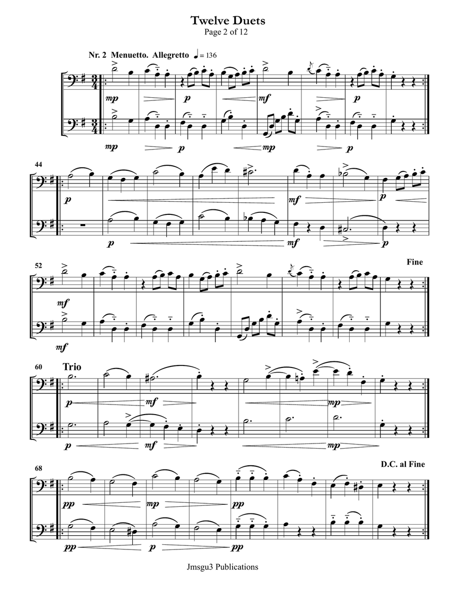Mozart: Twelve Duets K. 487 for Bassoon Duo Woodwind Duet scores gallery preview page 2