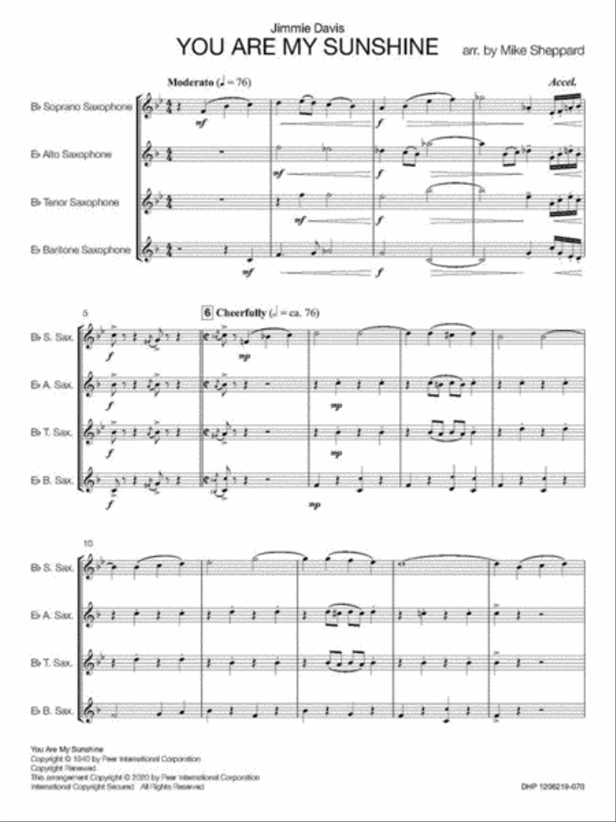 You Are My Sunshine Saxophone Quartet scores gallery preview page 3