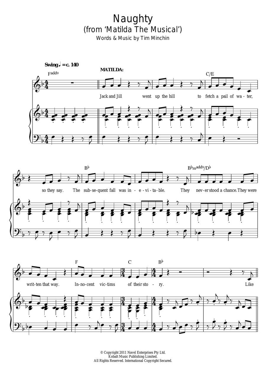 Naughty (from Matilda The Musical) Piano, Vocal scores gallery preview page 1