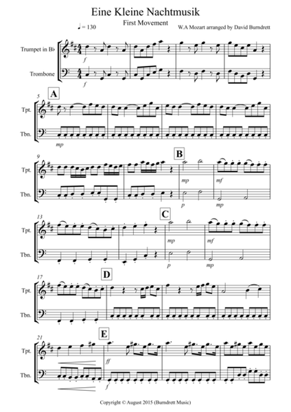 Eine Kleine Nachtmusik (1st movement) for Trumpet and Trombone Duet image number null