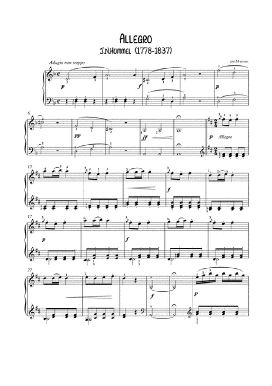 Allegro by Hummel ﻿ for easy piano Easy Piano scores gallery preview page 1