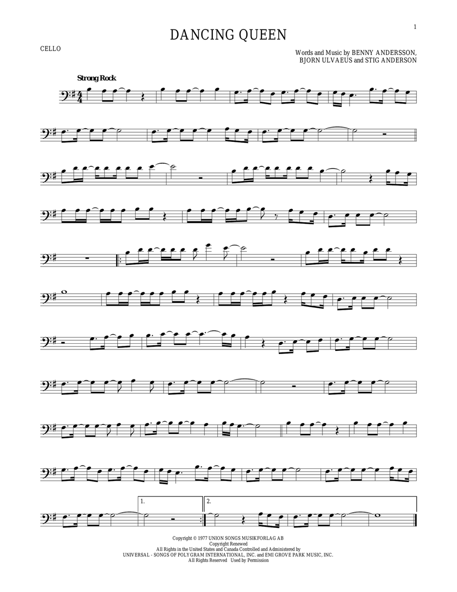 Dancing Queen Dancing Queen Cello Solo scores gallery preview page 1