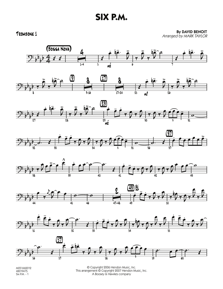 Six P.M. - Trombone 1 Jazz Ensemble scores gallery preview page 1