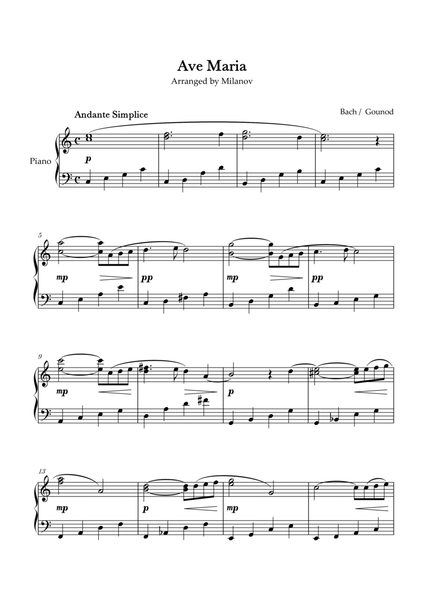 Ave Maria Bach Gounod in C Intermediate Piano image number null