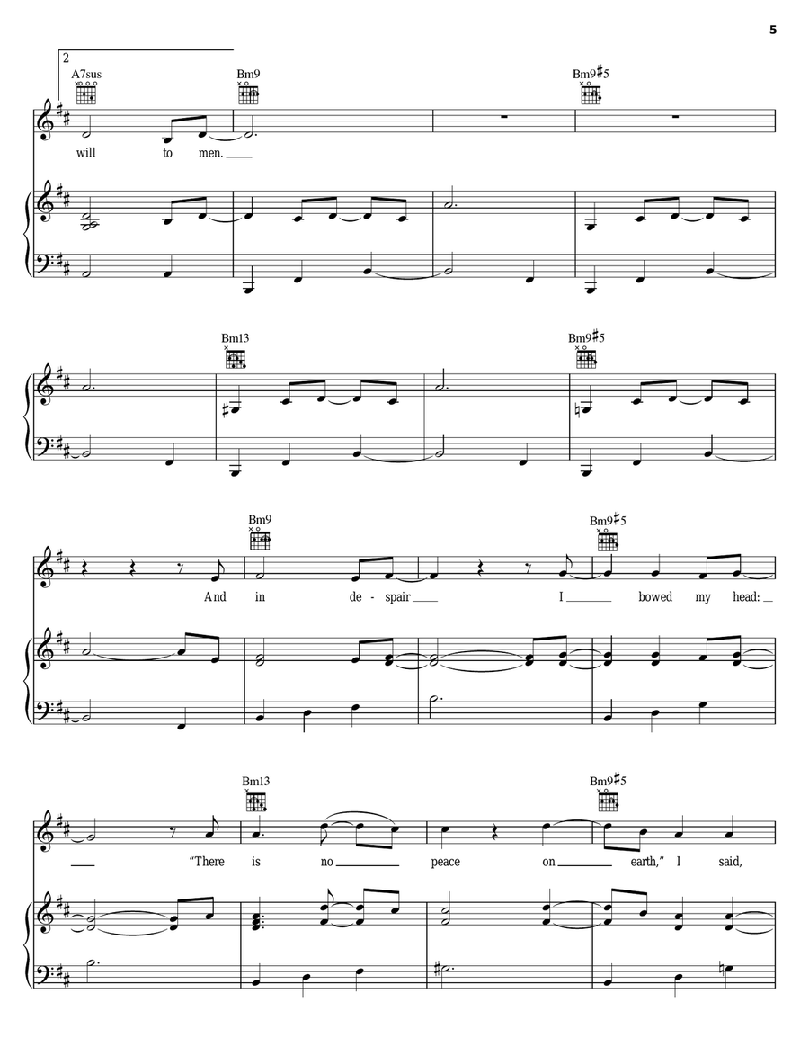 I Heard The Bells On Christmas Day Piano, Vocal, Guitar scores gallery preview page 5