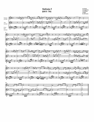Sinfonia (Three part invention) no.5, BWV 791 (arrangement for 3 recorders)