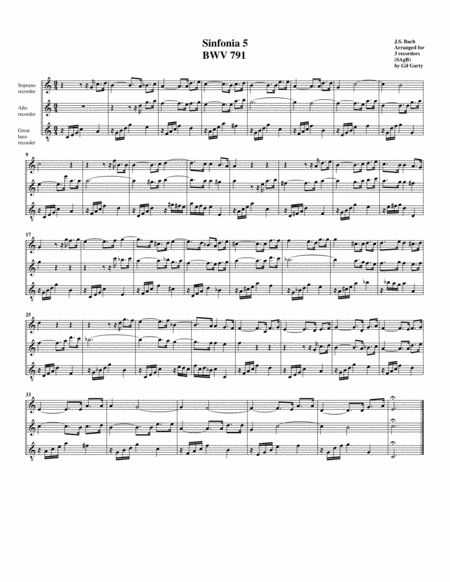 Sinfonia (Three part invention) no.5, BWV 791 (arrangement for 3 recorders)